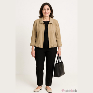 Christopher & Banks Womens Tan/Beige Faux Suede Tan Open Front Cropped Jacket